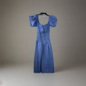 Abercrombie & Fitch Blue Smocked Puff Sleeve Dress Off Shoulder XL Cottagecore